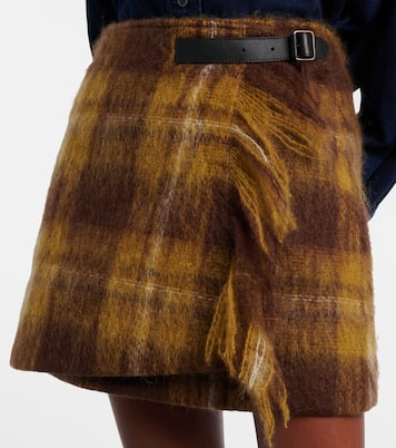 Mini falda envolvente de mohair y lana a cuadros | Loewe