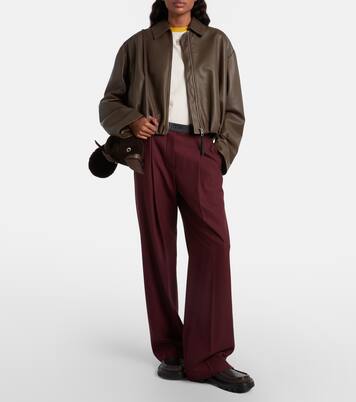 Leather-trimmed wool wide-leg pants | Loewe