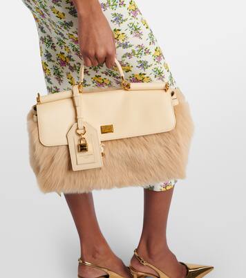 Sicily Large leather and shearling top-handle bag | Dolce&Gabbana