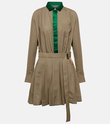 Pleated satin-trimmed minidress | Sacai