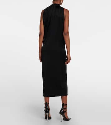 Cutout turtleneck satin midi dress | Versace