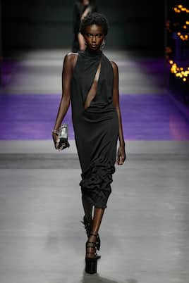 Cutout turtleneck satin midi dress | Versace