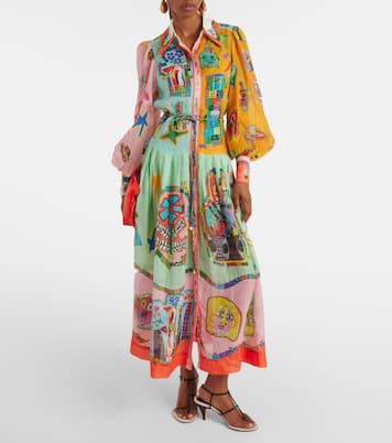 Printed belted ramie shirt dress | Alémais