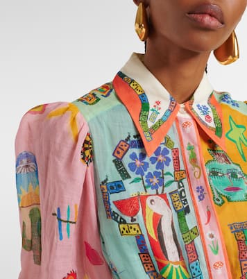 Printed belted ramie shirt dress | Alémais