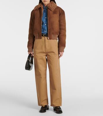Shearling-trimmed cropped suede jacket | Miu Miu