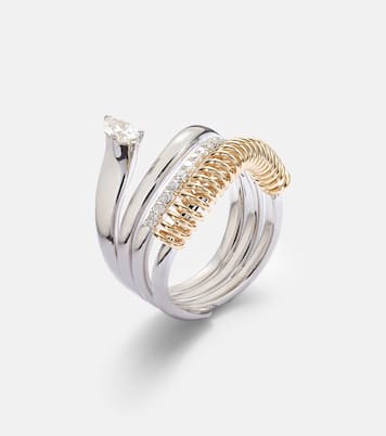 Anello Versus Pear in oro 18kt e oro bianco 18kt con diamanti | Rainbow K