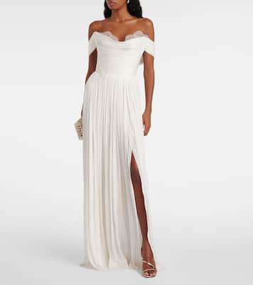 Robe longue Sharon en soie à encolure bardot | Maria Lucia Hohan