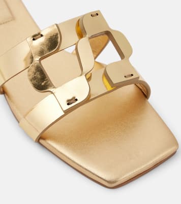 Mules en cuir métallisé à logo | Simkhai