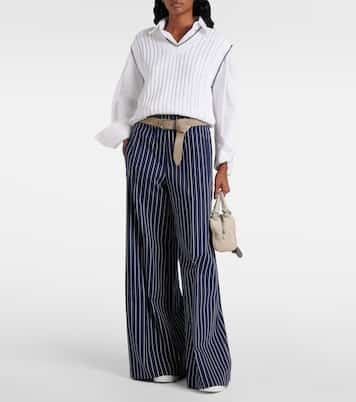 Pantaloni a gamba larga in cotone e seta | Brunello Cucinelli