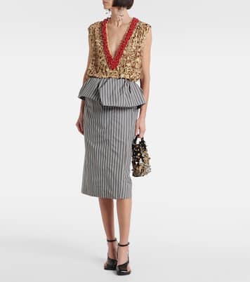Falda midi de popelín de algodón a rayas | Dries Van Noten