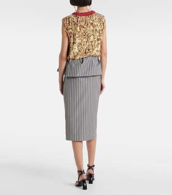 Falda midi de popelín de algodón a rayas | Dries Van Noten