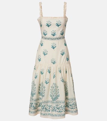 Nispero Ceiba floral linen midi dress | Agua by Agua Bendita