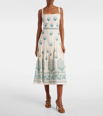 Nispero Ceiba floral linen midi dress | Agua by Agua Bendita
