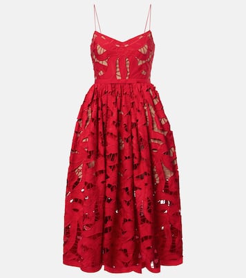 Bow lace linen and cotton midi dress | Self-Portrait