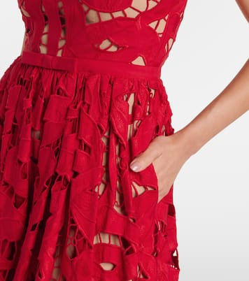 Bow lace linen and cotton midi dress | Self-Portrait