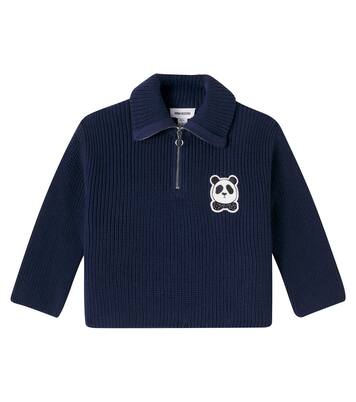 Panda cotton half-zip sweater | Mini Rodini