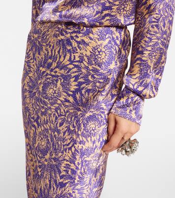 Floral silk satin midi skirt | Dries Van Noten