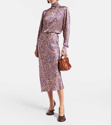 Floral silk satin midi skirt | Dries Van Noten