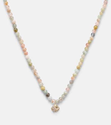 Collier Clam Shell Small en or 14 ct, diamants et morganite | Sydney Evan