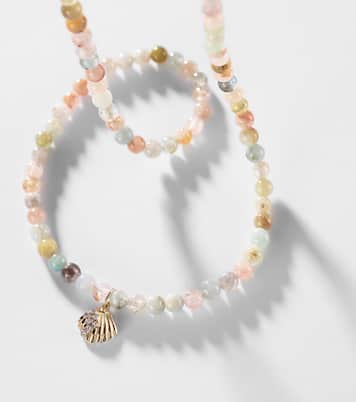 Collier Clam Shell Small en or 14 ct, diamants et morganite | Sydney Evan