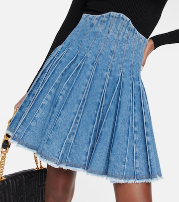 Pleated high-rise denim miniskirt | Balmain