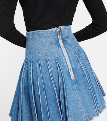 Pleated high-rise denim miniskirt | Balmain