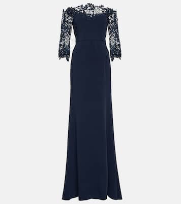 Robe Oscar De La Renta Neuve Avec étiquettes - Bleu Marine Et Blanc, Soie Et Bouclé, Taille 4