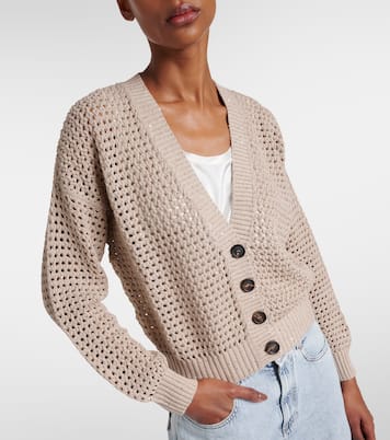 Sequined open-knit cotton-blend cardigan | Brunello Cucinelli