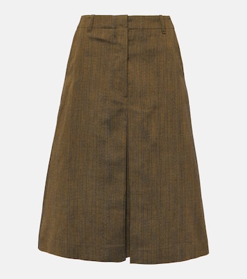 Cotton and silk blend midi skirt in yellow Dries Van Noten Mytheresa