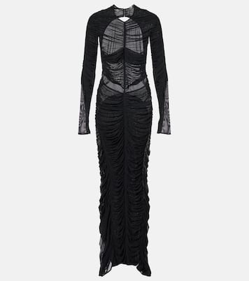Ruched open-back mesh gown | Mugler