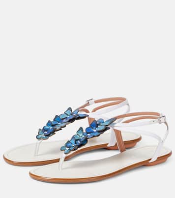 Papillon leather-trimmed canvas sandals | Aquazzura