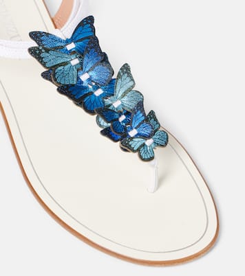 Papillon leather-trimmed canvas sandals | Aquazzura