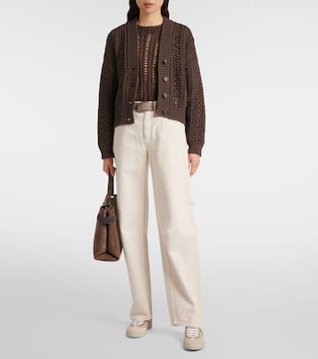 Sneakers in pelle e mesh con monili | Brunello Cucinelli