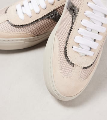 Sneakers in pelle e mesh con monili | Brunello Cucinelli