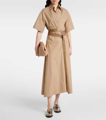 Vestido camisero de algodón con cinturón | Brunello Cucinelli