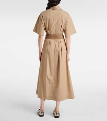 Vestido camisero de algodón con cinturón | Brunello Cucinelli