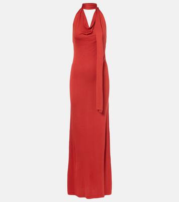 Scarf-detail silk-blend jersey gown | Aya Muse