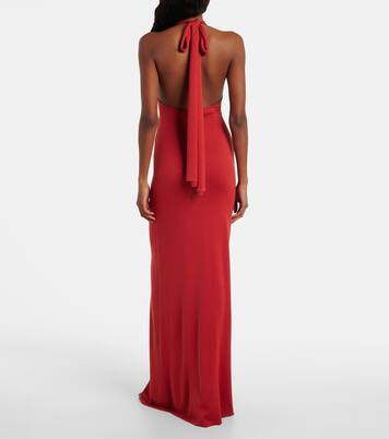 Scarf-detail silk-blend jersey gown | Aya Muse