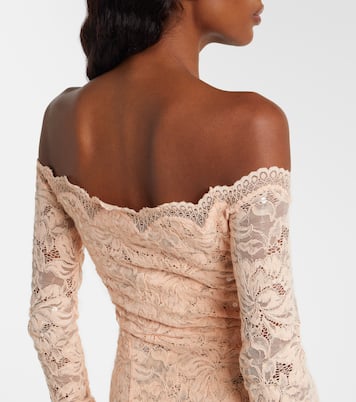 Sequined off-shoulder lace midi dress | Rabanne