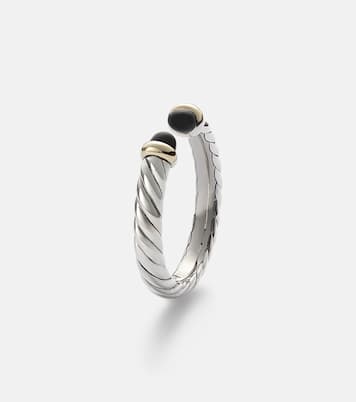 Petite Cable sterling silver ring with onyx | David Yurman
