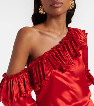 荷叶边真丝缎布迷你连衣裙 | Saint Laurent