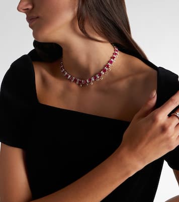 Halskette aus 18kt Weißgold mit Diamanten und Rubinen | Kamyen