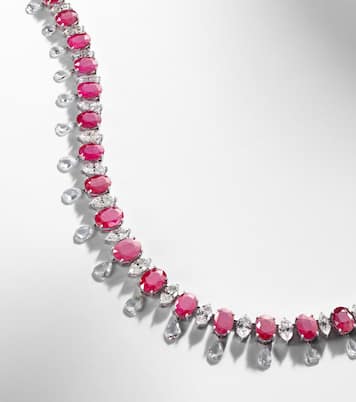 Halskette aus 18kt Weißgold mit Diamanten und Rubinen | Kamyen