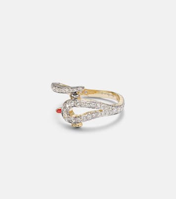 Ring Python aus 9kt Gelbgold (375/1000) mit Emaille und Diamanten | Yvonne Léon