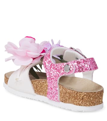 Floral-appliqué glitter sandals | Monnalisa