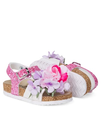 Floral-appliqué glitter sandals | Monnalisa