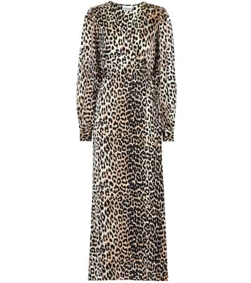 Abito lungo a stampa leopardo in seta | Ganni