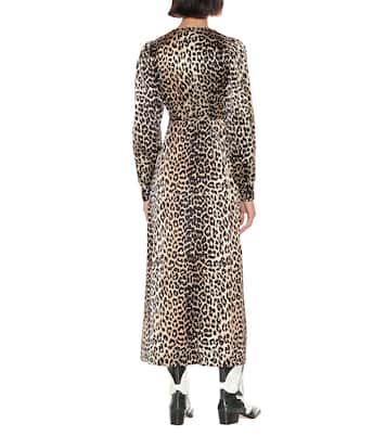 Abito lungo a stampa leopardo in seta | Ganni