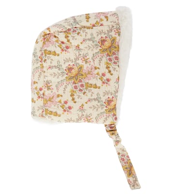 Baby Romane faux fur-trimmed cotton bonnet | Louise Misha