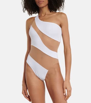 Mesh-paneled one-shoulder swimsuit | Norma Kamali